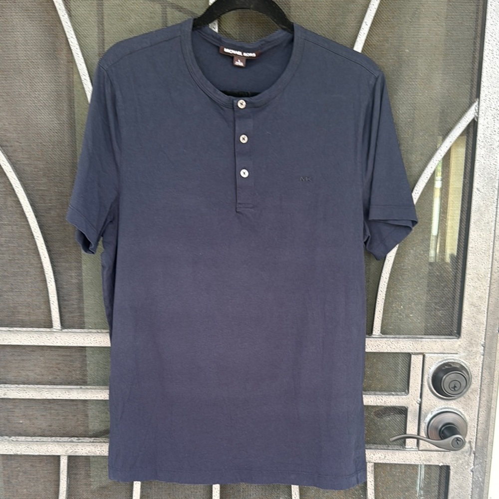 Michael Kors Navy Short Sleeve Henley Button-Down Shirt